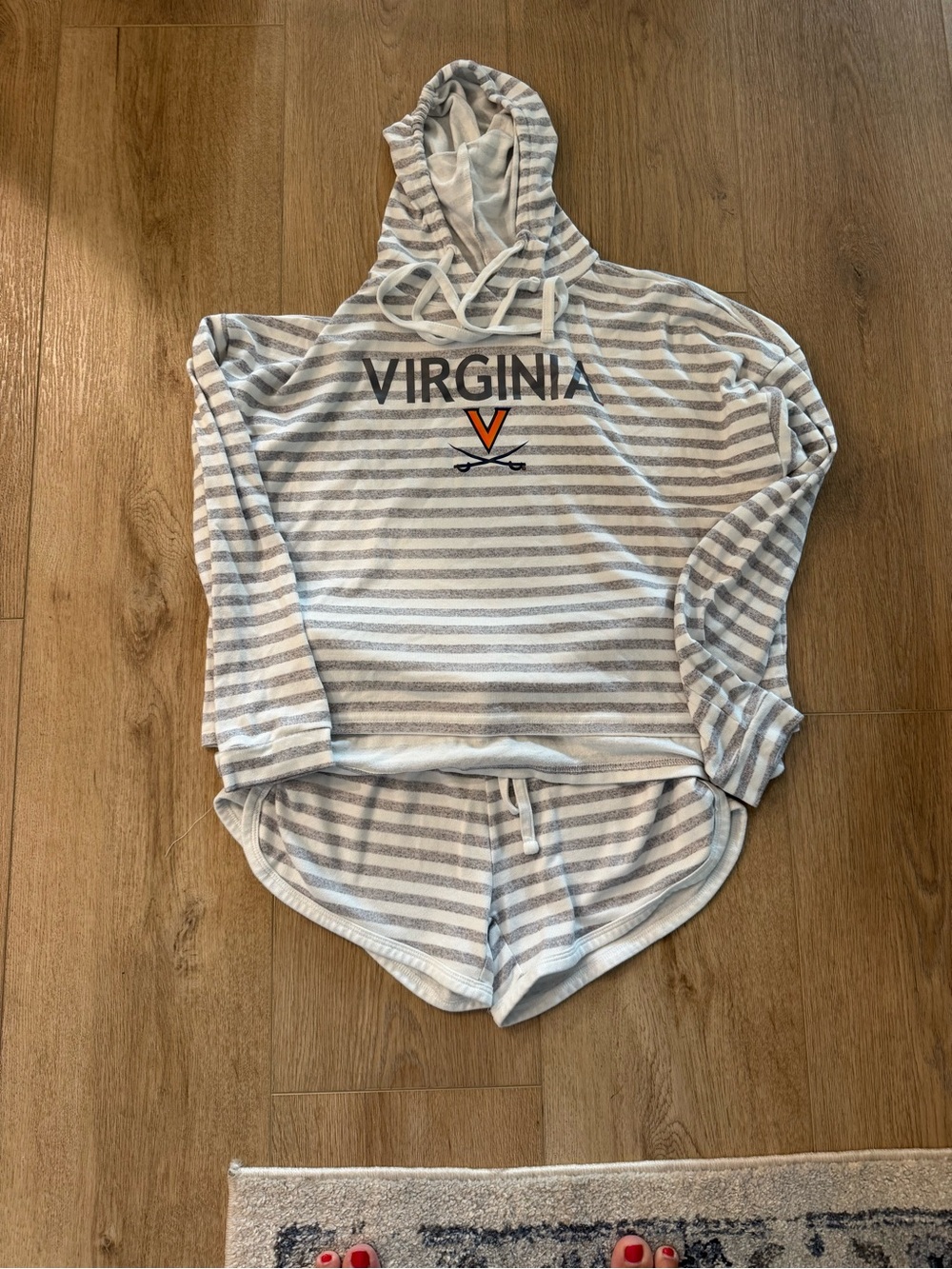 Virginia Striped Hooded Lounge Set - Gray & White